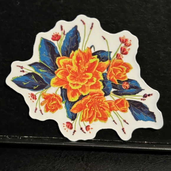 ORANGE/ BLUE FLOARL STICKER - Picture 1 of 1